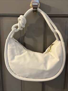 Jules Kae White Knot-Handle Crescent Shoulder Bag